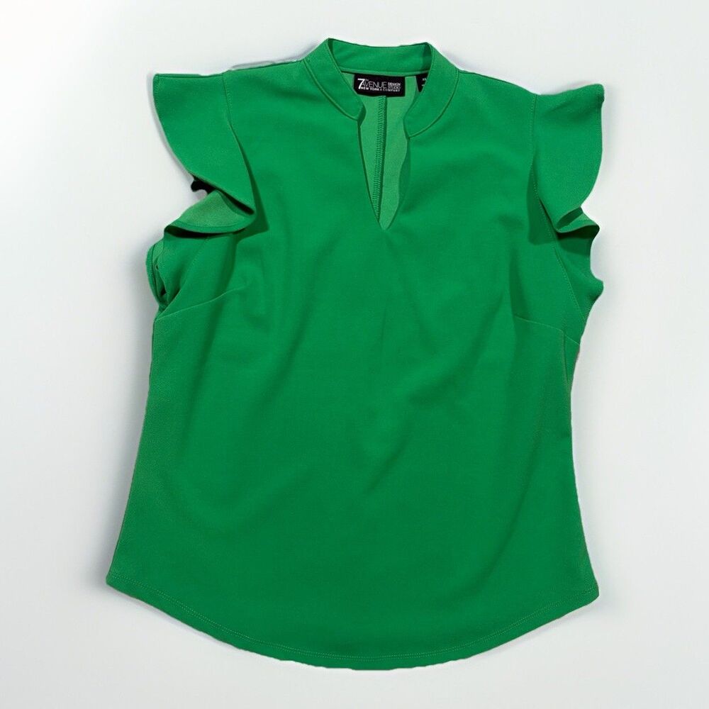 7th Avenue Design Studio Green Short Sleeve Shirt Size XS Flutter Sleeve